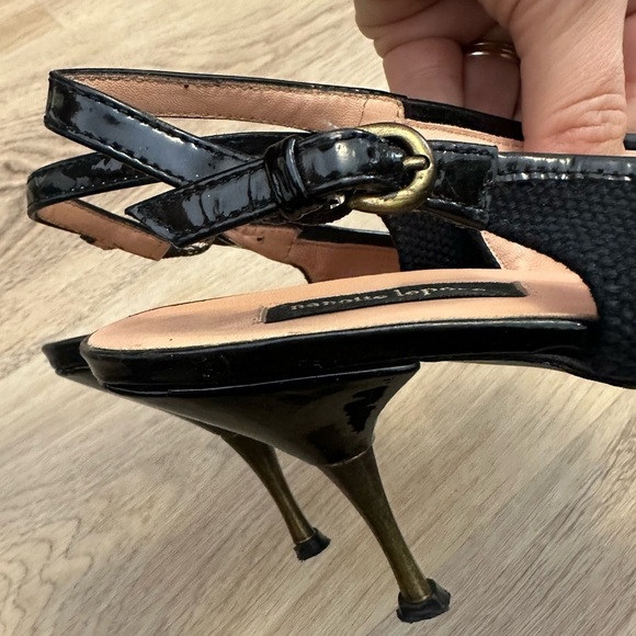 Nanette Lepore Black Canvas Bow Slingback Heels size 7 - Picture 4 of 9